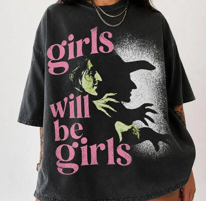 Comfort Colors Girls Will Be Girls Witch Shirt, Vintage Feminist Graphic Tee, Gothic Halloween T-Shirt, Spooky Season Witch Gift Apparel