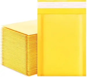 DaSen Kraft Bubble Mailers 4x7 Inch 50 Pack Self Sealing Paper Envelopes for Packaging Strong Adhesion Envelope Mailers Small Waterproof Cushioned Padded Shipping Bags Yellow #000