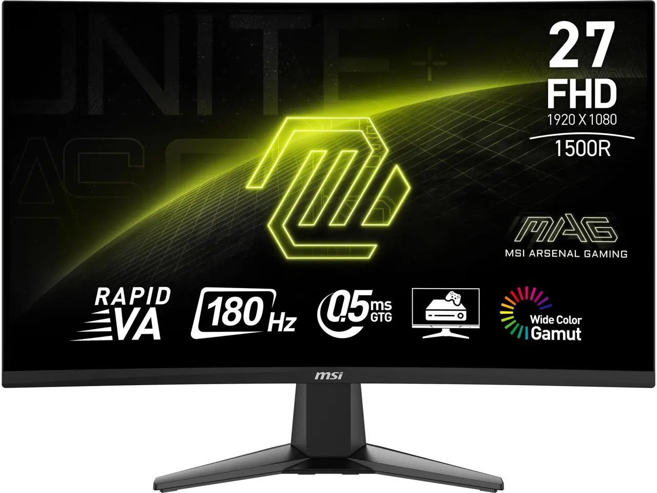 MSI 27" 180 Hz Rapid VA FHD Gaming Monitor 1920 x 1080 Adobe RGB / DCI-P3 / sRGB: 78% / 73% / 93% MAG27C6F MSI 27" 180 Hz Rapid VA FHD Gaming Monitor 1920 x 1080 Adobe RGB / DCI-P3 / sRGB: 78% / 73% / 93% MAG27C6F