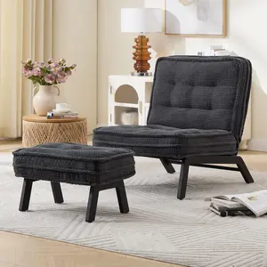 EBELLO Upholstered Accent Chair with Ottoman, Armless Padded Lounge Chair for Bedroom & Living Room, Cloud‑Like Comfort, Solid Wood Legs, Fire‑Retardant Padding