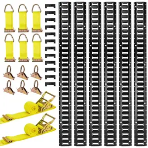 Fathersdaygift VEVOR E-Track Tie-Down Rail Kit, 6 Pack 5 ft E Track Rails, 26 Pcs Includes 2 Ratchet Straps 6 O-Rings 6 Tie-Offs with D-Ring 12 End Caps, Fit for Garages Vans Trailers Motorcycles, Full Kitdealsforyoudays