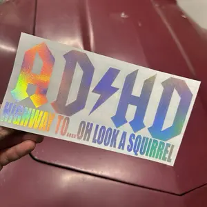 AD HD Highway To Oh Look A Squirrel Funny Decal - Gifts For Her - Gifts For Him - Funny Sticker - Ford Chevy Dodge Ram Minivan