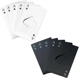 10 Pcs Ace of Spades Bottle Openers - Stainless Steel Poker Card Beer Opener Set (5 Black & 5 Silver), Credit Card Size Metal Cap Lifter for Wallet, Groomsmen Gifts, Parties & Camping