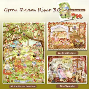 Green Dream River 3.0 Series Scene Stickers, Pack of 4 Scene Sets, DIY Sticker Scenes, Landscape Stickers