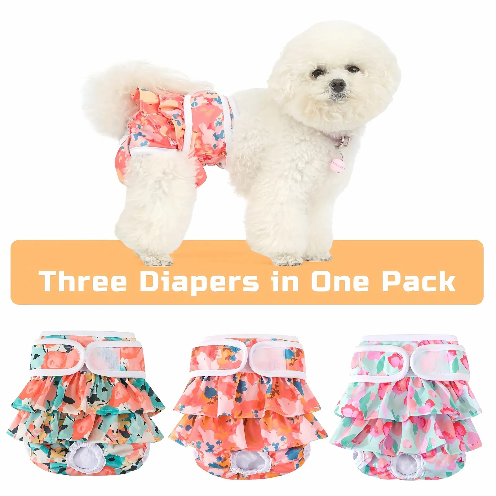 3 Pack Washable Dog Diapers Female Reusable Premium Highly Absorbent Doggie Diapers Flexible Puppy Diapers Dog Period Panties Diapers Female In Heat For Incontinence Puppy Training
