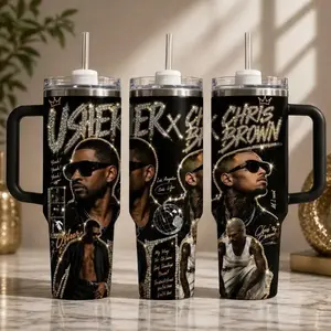 R&B Music Star Inspired Tumbler 40oz – Graphic Hip Hop Cup with Handle, Fan Gift