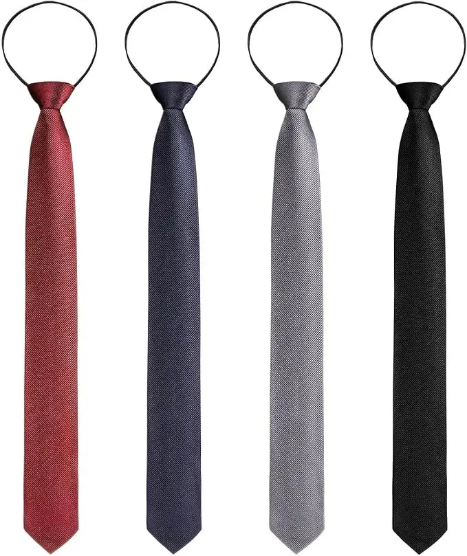 4 Pieces Zipper Ties for Men Adjustable Men's Neckties Zip on Tie for Zipper Skinny Necktie Clip on Slim Tie