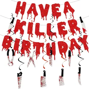 Have a Killer Birthday Party Banner, Halloween Horror Birthday Party Decorations, Halloween Bloody Horror Movie Birthday Party Decorations, Halloween Zombie Vampire Party Decorations