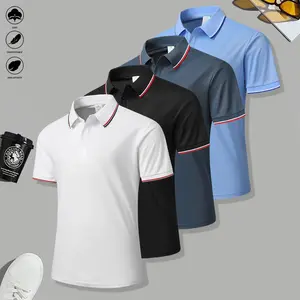 4Pcs solid color POLO shirt, suitable for sports, golf and outdoor activities; comfortable, breathable, cool short sleeves, men's short sleeved top, casual short sleeves
