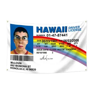 1pc, Hawaii License Flag, Funny Movie Prop Banner, 3x5ft (90*150cm), 4 Grommets, Single-Sided Printing, Room Wall Decor, Wall Hanging for Home Living Room Bedroom, Home, Man Cave, Bedroom, Bar, Tapestry Wall Mural