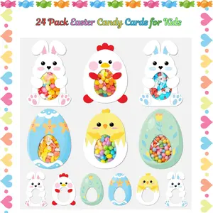 24 Pack Easter Candy Cards for Kids, Bunny Egg Chick Candy Holders, DIY Fillable Classroom Favors, Easter Gifts for Kids, School Party & Easter Gift Exchange