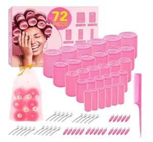 72Pcs Hair Rollers Set, 5 Size, Self Grip Hair Curlers for Blowout Look Long Medium Short Hair and Thick, Fine Hair Volume and Bangs, Jumbo Large Small 30 Roller