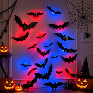 36pcs Halloween Bat Wall Lights, Waterproof PVC Material, Outdoor Decorations, Window Table Door Ornaments, Party Supplies