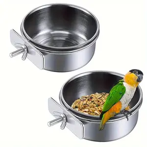 1/2PCS Bird Feeding Dish Cups, Parrot Food Bowl Clamp Holder - Stainless Steel Bird Cage Cup, Water Bowl for Parakeets, African Greys, Conures, Cockatiels, Lovebirds, Budgies, Chinchillas, and other Pet Supplies.