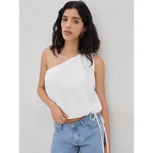 Cider Asymmetrical Neck Drawstring Tank Top