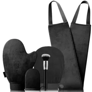Self Tanning Mitt Applicator Kit – 5-Pack Set with Tanning Glove, Back Applicator, Mini Tan Mitt, Exfoliating Mitt, and Brush – Skincare Kit Black Personal
