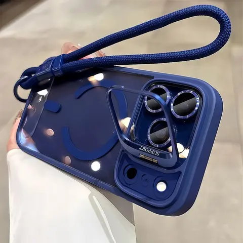 YKQS Lanyard Camera Bracket Holder Magnetic Smartphone Case for iPhone 17 16 15 14 13 12 Pro Max 17Pro 17Air 16 15 Plus Pro 14 13 12 11 Comes With a Lens Glass Screen Protector and Wrist Strap in the Same Color