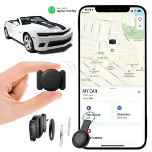 （IOS only）2Pcs Black Mini Car GPS Tracker with Magnetic Waterproof Case Works with Apple Find My No Monthly Fee Real-Time Vehicle Locator for Cars Motorcycles Bikes Key Tracker Father's Day Gift