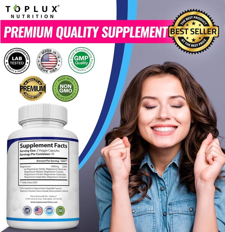 Magnesium Complex 8-Form Magnesium Supplement for Sleep, Muscle & Bone Support – High Absorption Vegan Capsules – Non-GMO – Supports Daily Wellness | 90 capsule healthcare fitness dietary | daily nutrient support | boost immunity Edible Natural