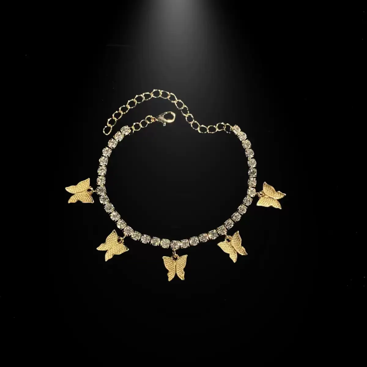 M3-9174 Iced Butterfly Charm Tennis Choker Bling Diamond Hip Hop Necklace For Women
