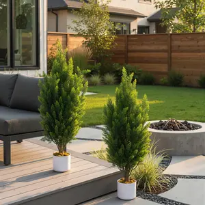 Garvee 2 Pack Artificial Topiary Cedar Trees 3FT - Potted Faux Pine Shrubs with Vivid Leaves & Lifelike Trunks, Realistic Artificial Bushes Cypress for Front Door, Desk, Office, Indoor Decor