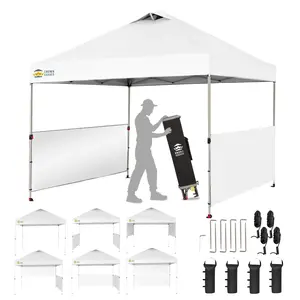 CROWN SHADES 10x10 Pop up Canopy Tent Instant Canopy with 150D Silver Coated Fabric Including 2 Half Sidewalls, 4 Ropes, 8 Stakes, 4 Weight Bags, STO-N-GO Bag, Grid White