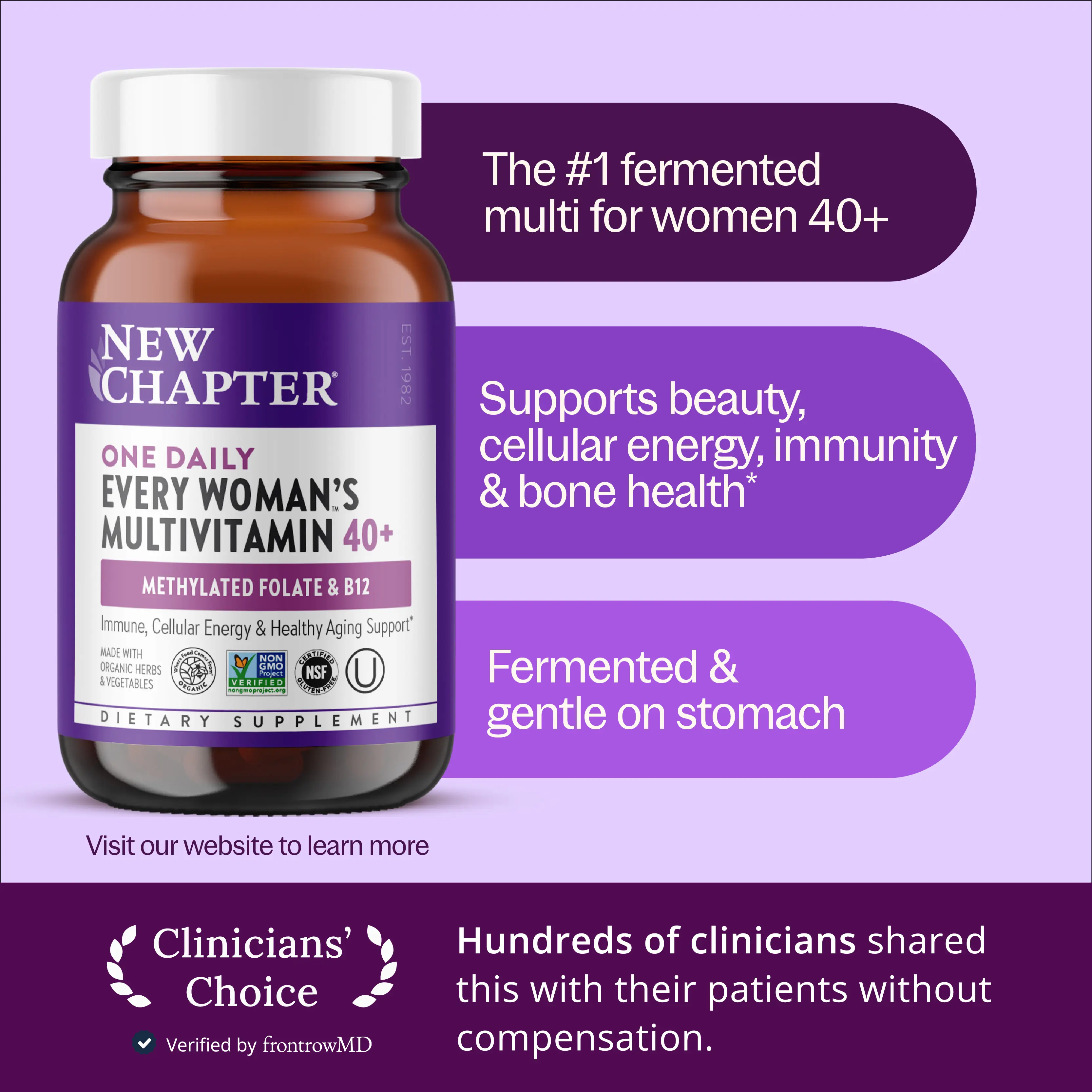 New Chapter Every Woman's One Daily 40+ Multivitamin | Women's Vitamin 40 plus for Energy, Healthy Aging + Immune Support with Fermented Nutrients - 30ct