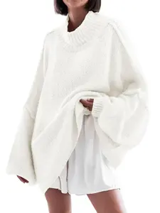 Womens Oversized Sweaters Mock Neck Batwing Long Sleeve 2025 Fall Trendy Ribbed Knit Casual Tunic Sweater