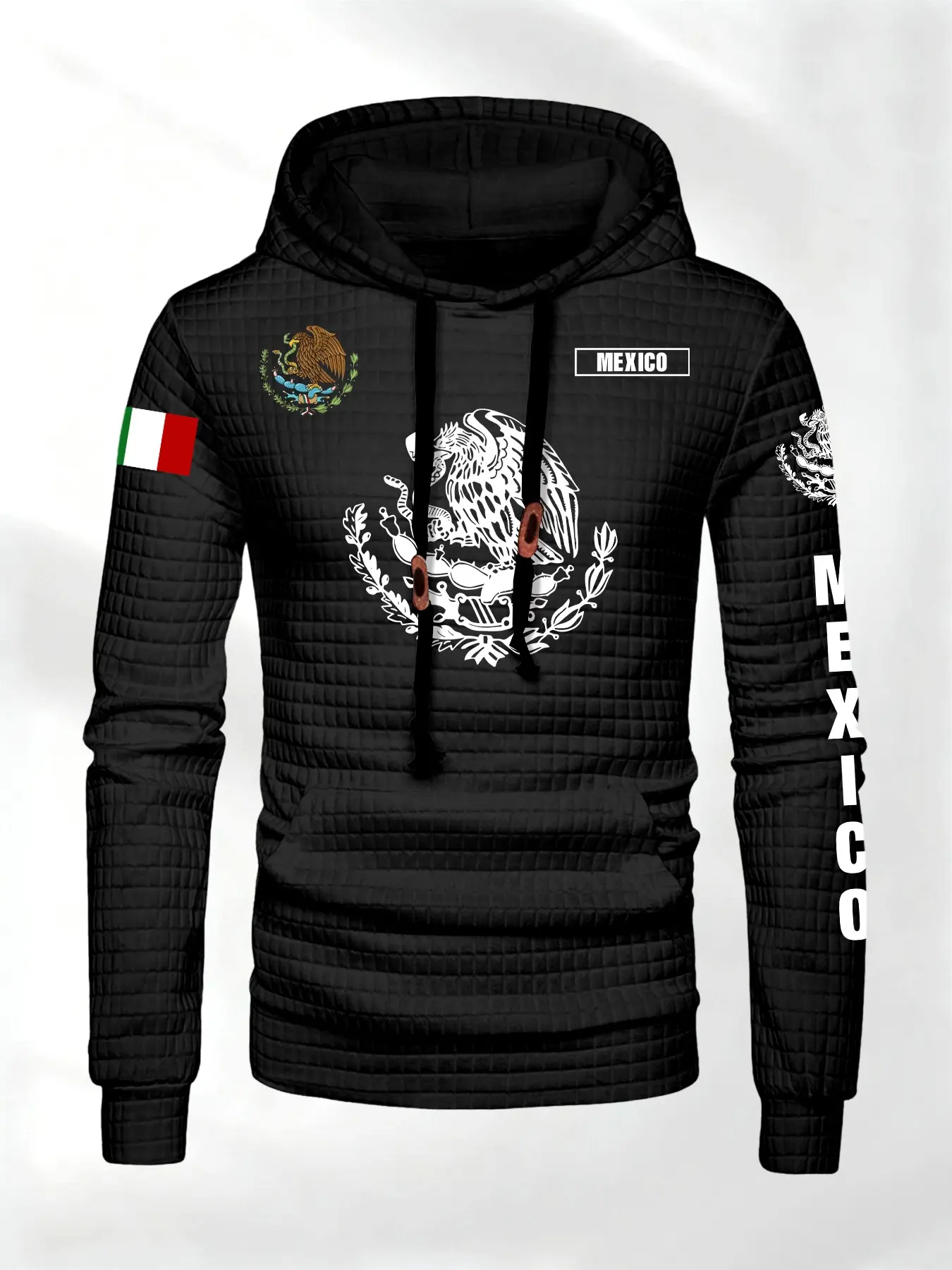 Mexican Theme Waffle Hoodie, Sweatshirts, Fashion Casual Clothing, Perfect Gift for Men, Long Sleeve Loose-Fitting, Fall & Winter Style
