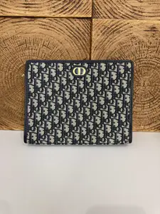 Pre-owned Dior 30 Montaigne Pouch in Black Oblique Jacquard with Gold Tone CD Lock