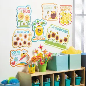 12 1/4" – 16" Bee-Themed Calm Down Corner Wall Decorations Set - 7 Pc.