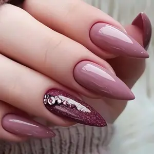 Almond Fake Nail, 24pcs/set Glitter Press on Nails with Tools for Women & Girls DIY Nail Art, Elegant Stick on Nails Kit