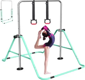 FBsport Expandable Gymnastics Bars for Kids, Adjustable Height Gymnastic Horizontal Bars with Rings, Children Folding Training Equipment for Home
