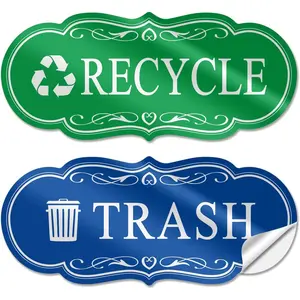 Trash & Recycle Stickers - 2-Pack Self-Adhesive Vinyl Labels,  & Durable (Green Blue, Medium 6.3 x 2.7 inches)
