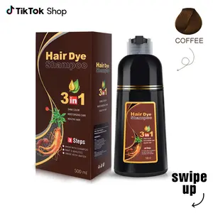 3 in 1 Hair Dye Shampoo - Can Cover Gray Hairs, Herbal Ingredients, Contains Ginseng Extract, Natural Haircoloring, Coffee Hairdye, 500ml