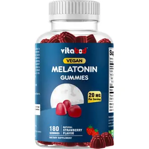 20mg Melatonin Vegan Sleep Aid Gummies - 180 Count, 1 Bottle, Drug-Free, Natural Strawberry Flavor, Non-GMO, Gluten-Free, Vegetarian Selfcare Dietary Supplement