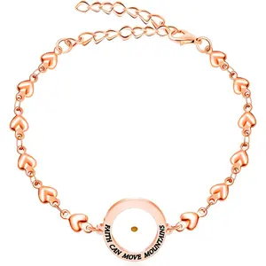 Rose Golden / White Stainless Steel  Faith Can Move Mountains Bracelet with Heart Link Chain, Mustard Seed Charm Inspirational Jewelry