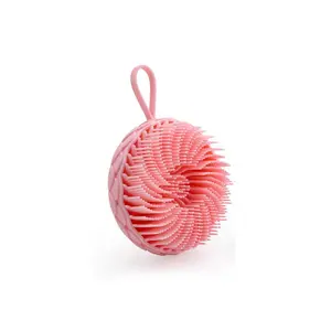 Round silicone bath brush, exfoliating body scrub for showers and baths, suitable for adult men and women's back scrub, with a lanyard design, Exfoliating Tool