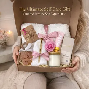 Taniri Luxury Fully-Assembled Ready-Gifted Female Self-Care Gift Box - Home Spa Basket with Cozy Blanket, Grape Soap, Candle, Lavender Hand Cream, Chocolate, Gold Spoon - Ideal for Birthday, Wedding Gifting (Home & Festive Party Supplies)