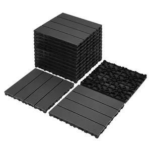 Donext Interlocking Deck Tiles, 9-Pack 12x12 inch Wood-Plastic Deck Tiles, Heavy-Duty Waterproof Patio Flooring for Outdoor & Indoor Use, Black