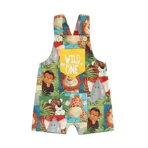 Baby Boys Girls Overall Animal Wild One Sleeveless Romper Jumpsuit Suspender Summer First Birthday Outfit Clothes