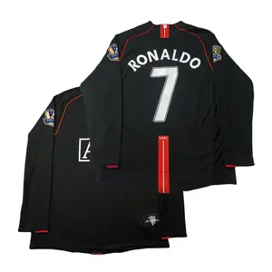 07 08 Long Sleeve Shirt CR7 7# Ronaldo Away Retro Soccer Jersey Black Fans Version