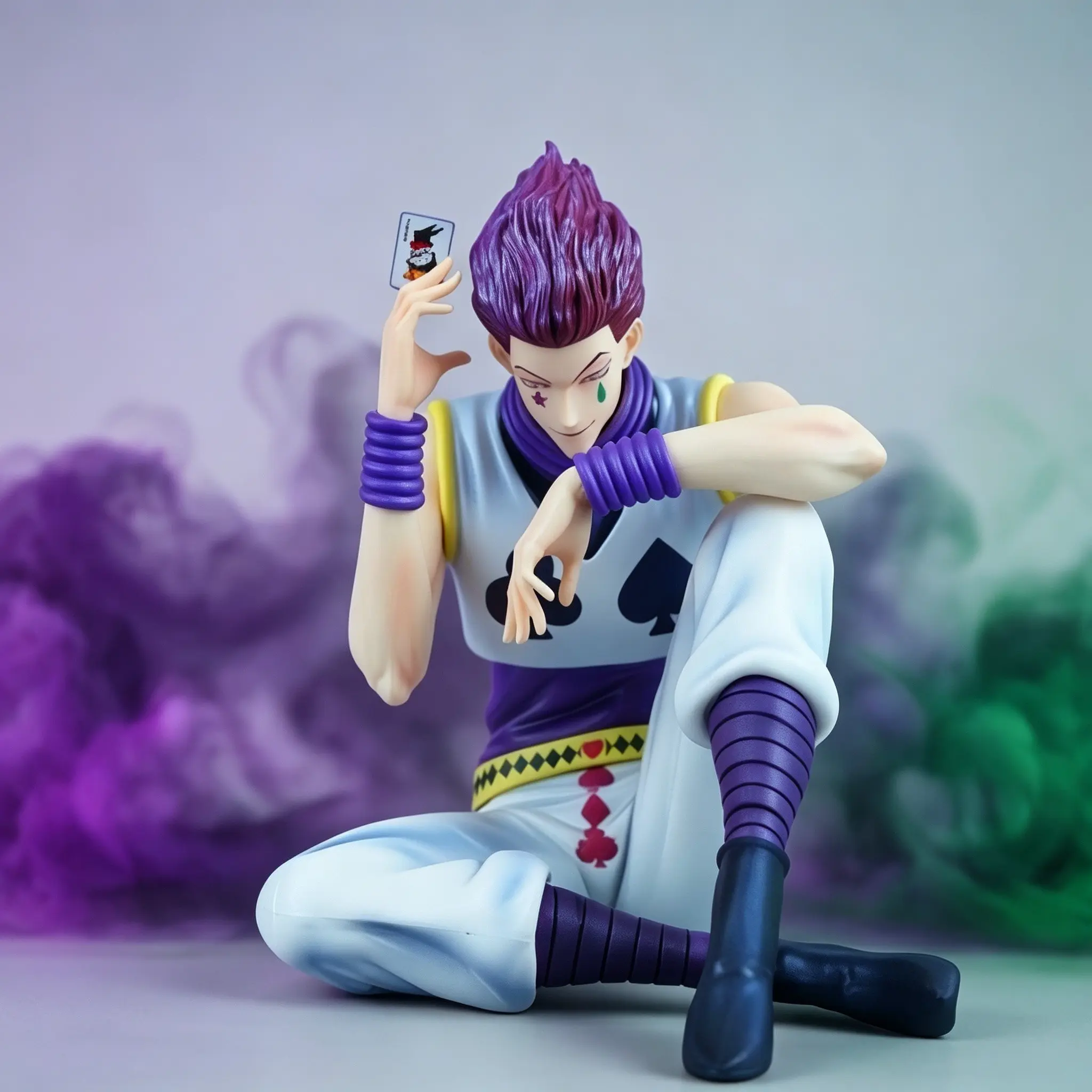 Hunter X Hunter Hisoka Sitting Figure, Classic Seductive Magician Design, Gradient Hair, Detailed Poker Card, Perfect Collectible