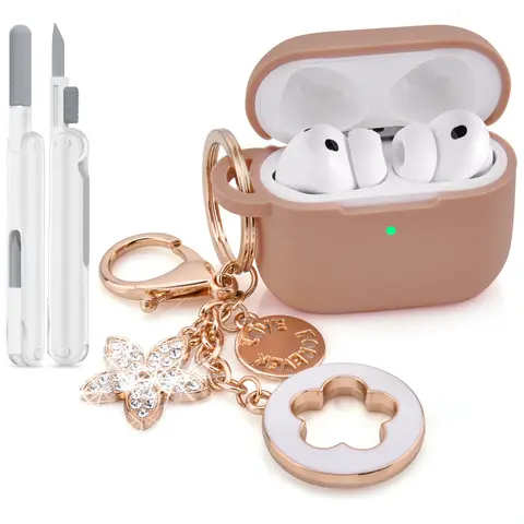VISOOM Chic Portable Flocked Sponge-Lined TPU Silicone Case for 2025 AirPods Pro 3rd Gen Earbuds - 360° Guard, Secure Grip, Bling Keychain, Complete Cleaning Kit with High-Density Brush & White Cleaning Pen
