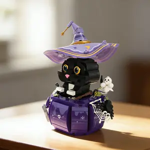 Handmade Halloween Cat Creative Toy, Adjustable Building Blocks, Home Decor Ornament, Collectible Figurine, Hobby Collection, Unique Craftsmanship