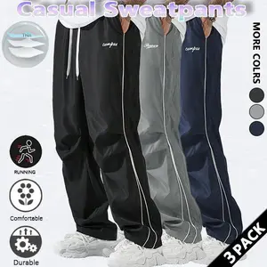 3 pack Loose Sports Pants Men's Trousers Grey Side Stripeswith Gold Accent Stripe Comfortable DesignAthleisure Style Bottoms Athletic Bottoms Gymwear Halloween Gifts