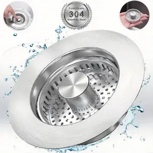 3-in-1 Kitchen Sink Stopper & Strainer Protector 304 Stainless Steel with Silicone Seal Ring Removable Filter Basket Rust-Resistant No Installation Needed Universal Fit for US 3-1/2" Drain Holes