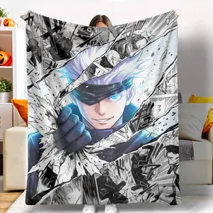 Dynamic Blue Energy Hero Flannel Blanket， Abstract Battle Print Design， Soft Warm Lightweight Durable Cozy Texture， Perfect for Bedroom Decor， Sofa Throw， Office Nap， Gaming Room， Gift for Fans， Home Relaxation tiktokshopspringglowup