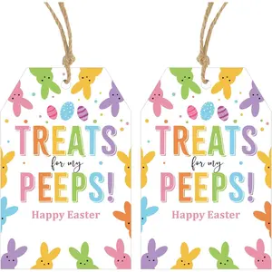 Easter Gift Tags,Happy Easter Tags,50Pcs Easter Eggs Bunny Tags with String,Personalized Easter Decorative Hanging Tags, Treats Peeps Easter Baskets