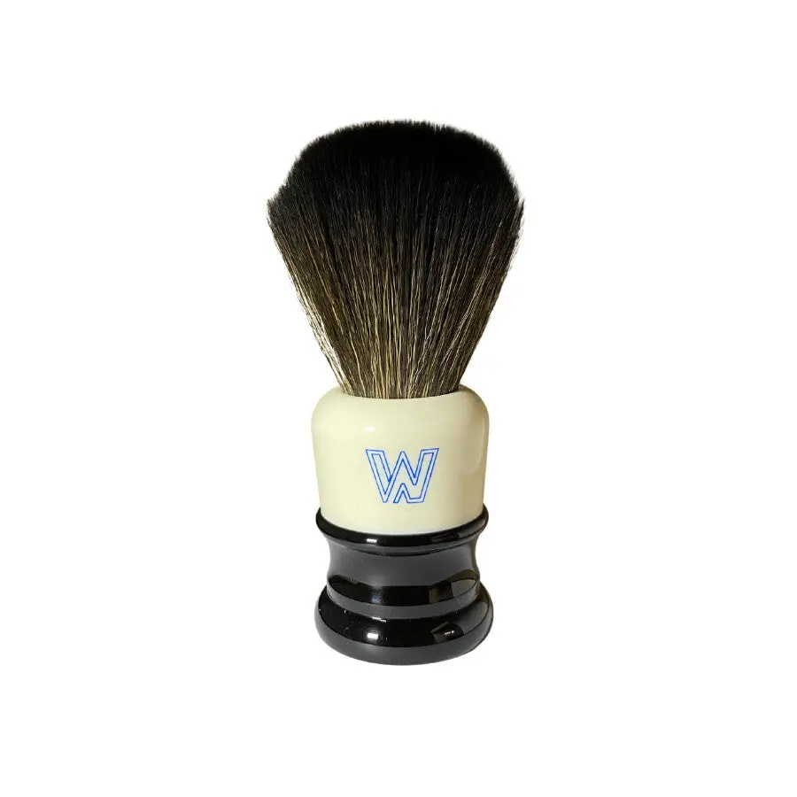 The Wet Shaving Store White and Black Synthetic Shaving Brush with G5 Knot V1 - Minimalistic Design & Iconic Logo - Handle